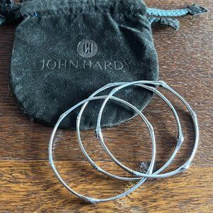 John Hardy Set of 3 Smoky Topaz Sterling Bamboo Bangle Bracelets w/ dust bag!